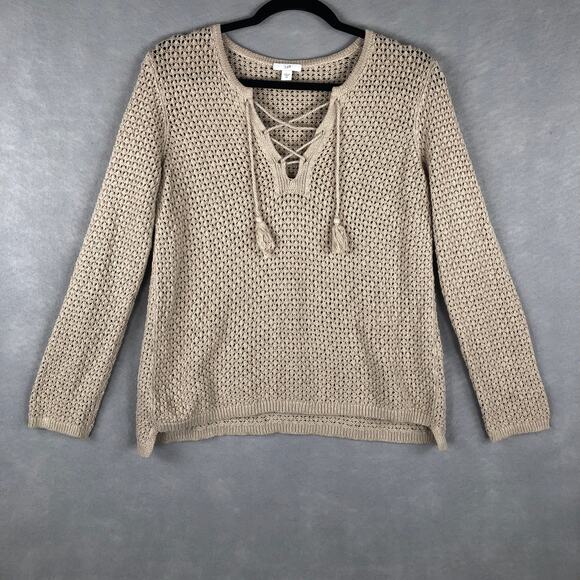 J. Jill Sweaters - J. Jill Tie Front Sweater Loose Knit Cream Women's XS